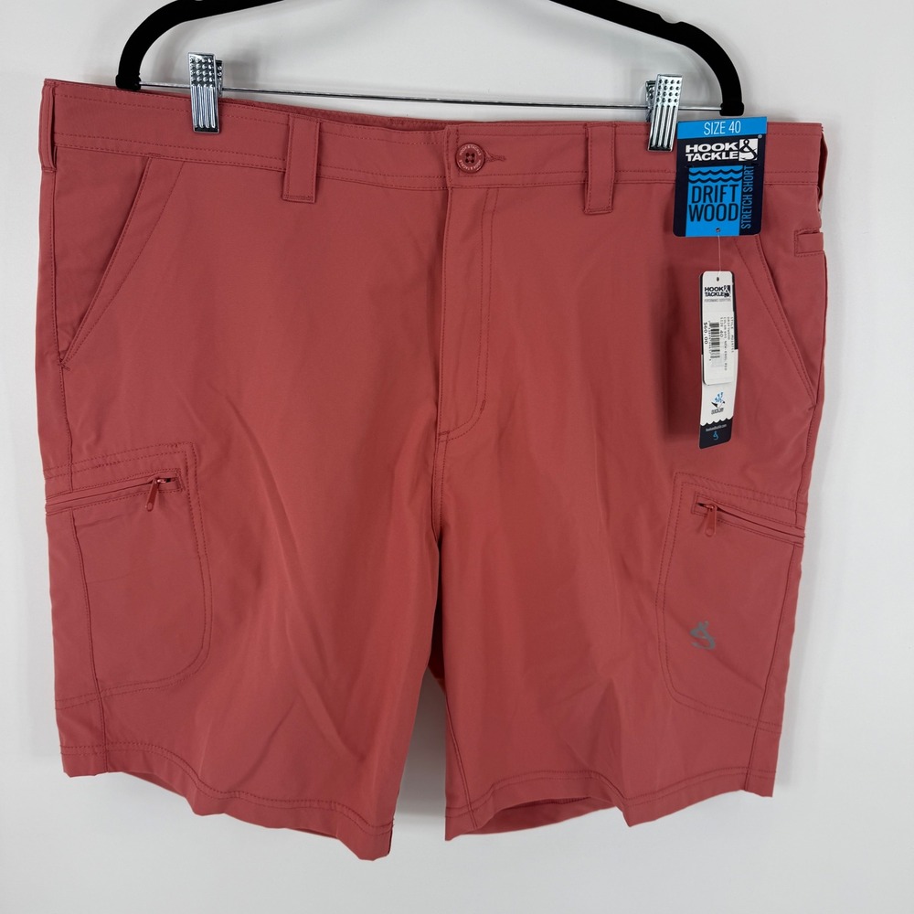 Hook & Tackle Driftwood Stretch Shorts Mens 40‎ Red Quick Dry Fishing MO19755